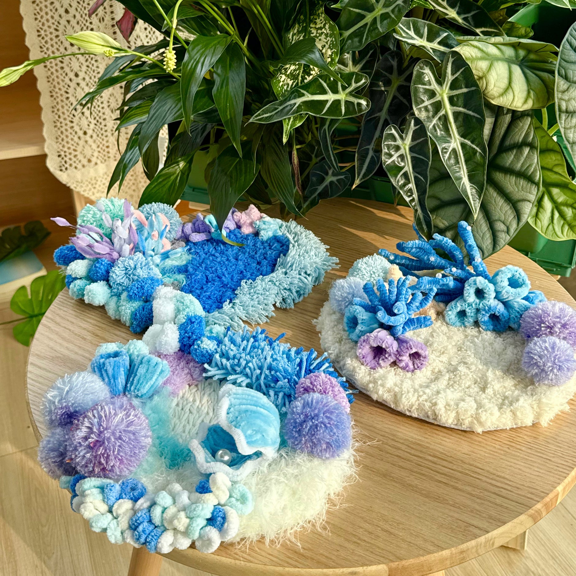Ocean Tranquil Set- Latch Hook Moss Coaster - Finished – Mosséa Craft