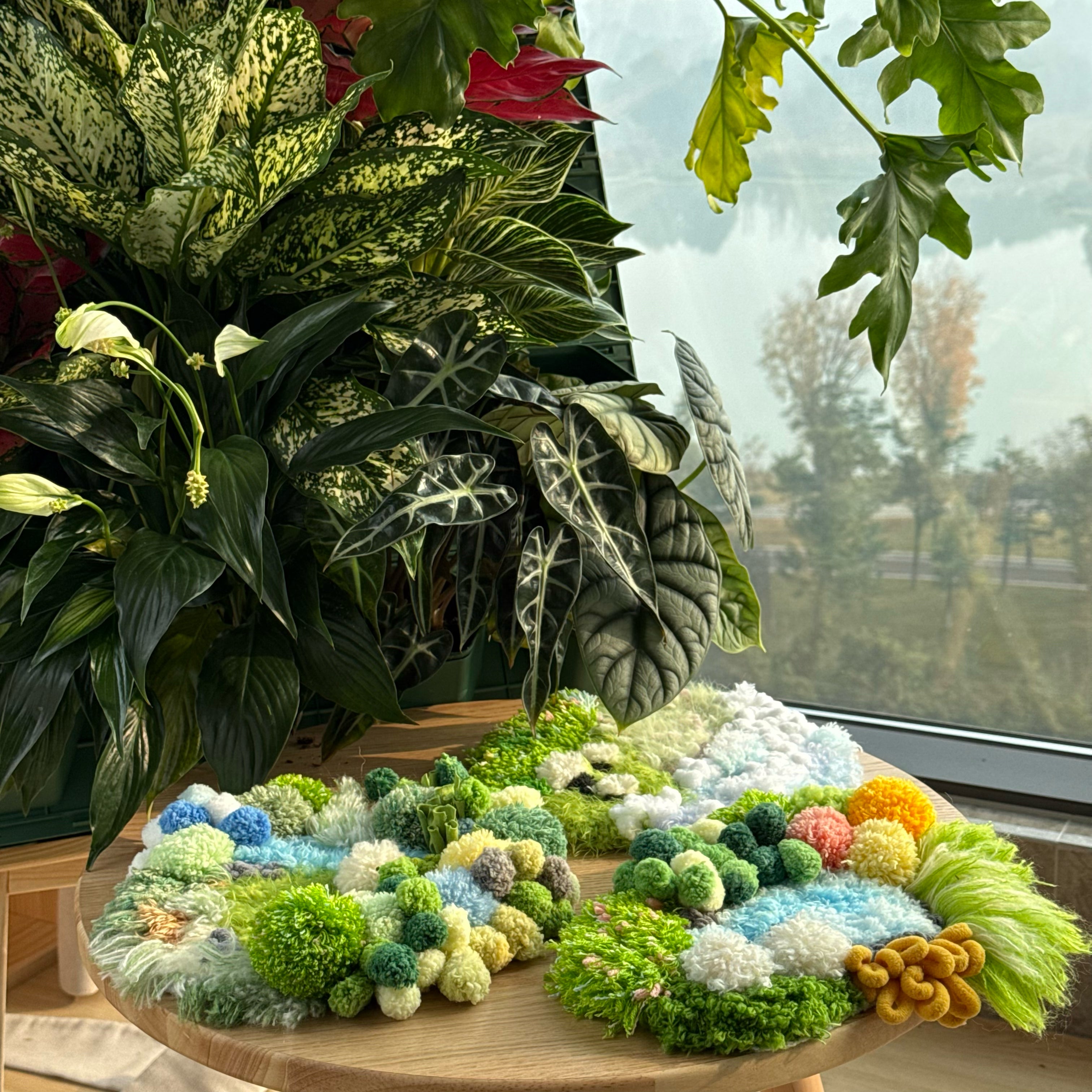 Little Lambs' Forest Garden- Latch Hook Moss Coaster - Finished