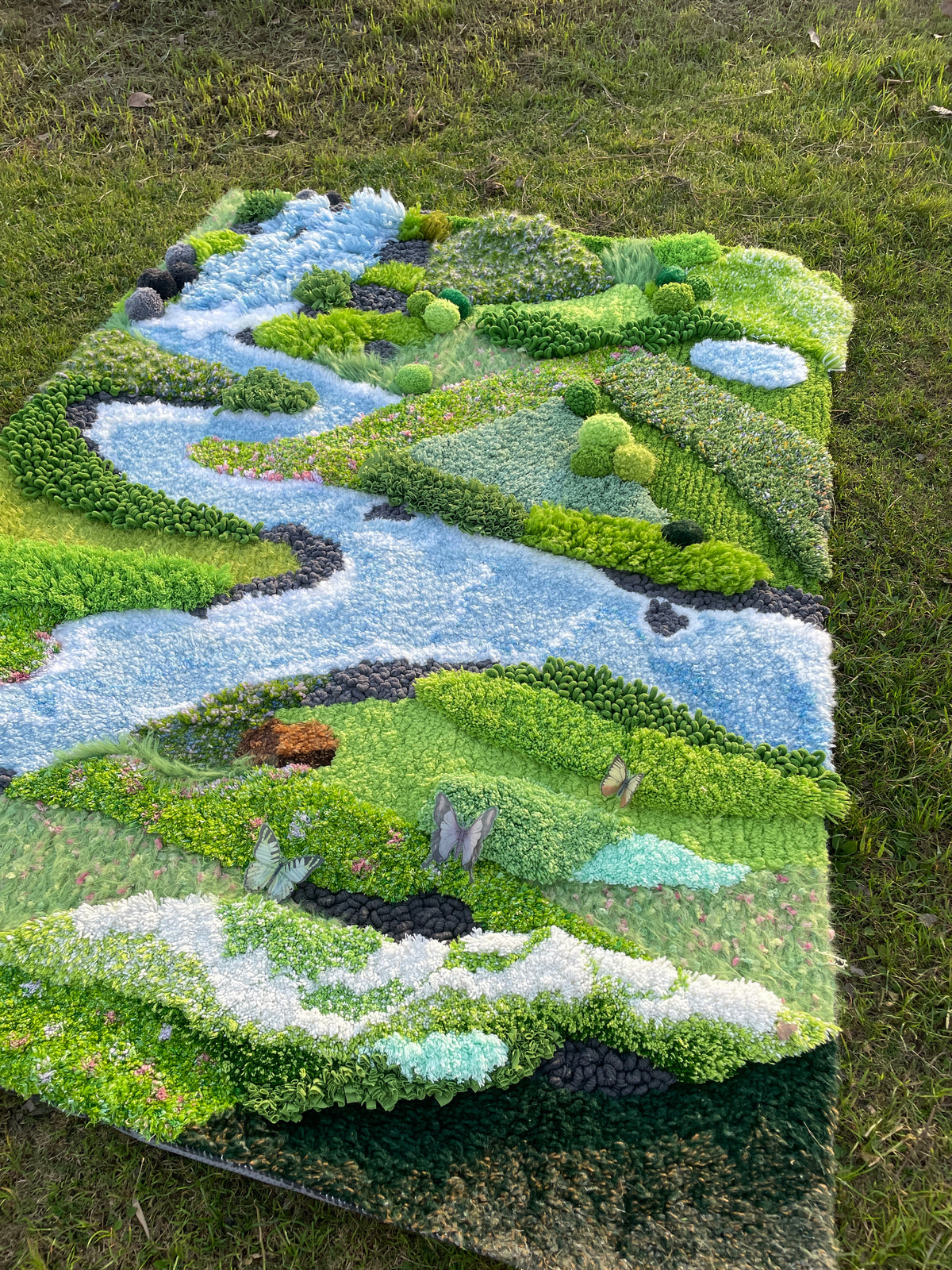 Spring Valley - Latch Hook Rug - Finished - 3D Moss Nature Landscape