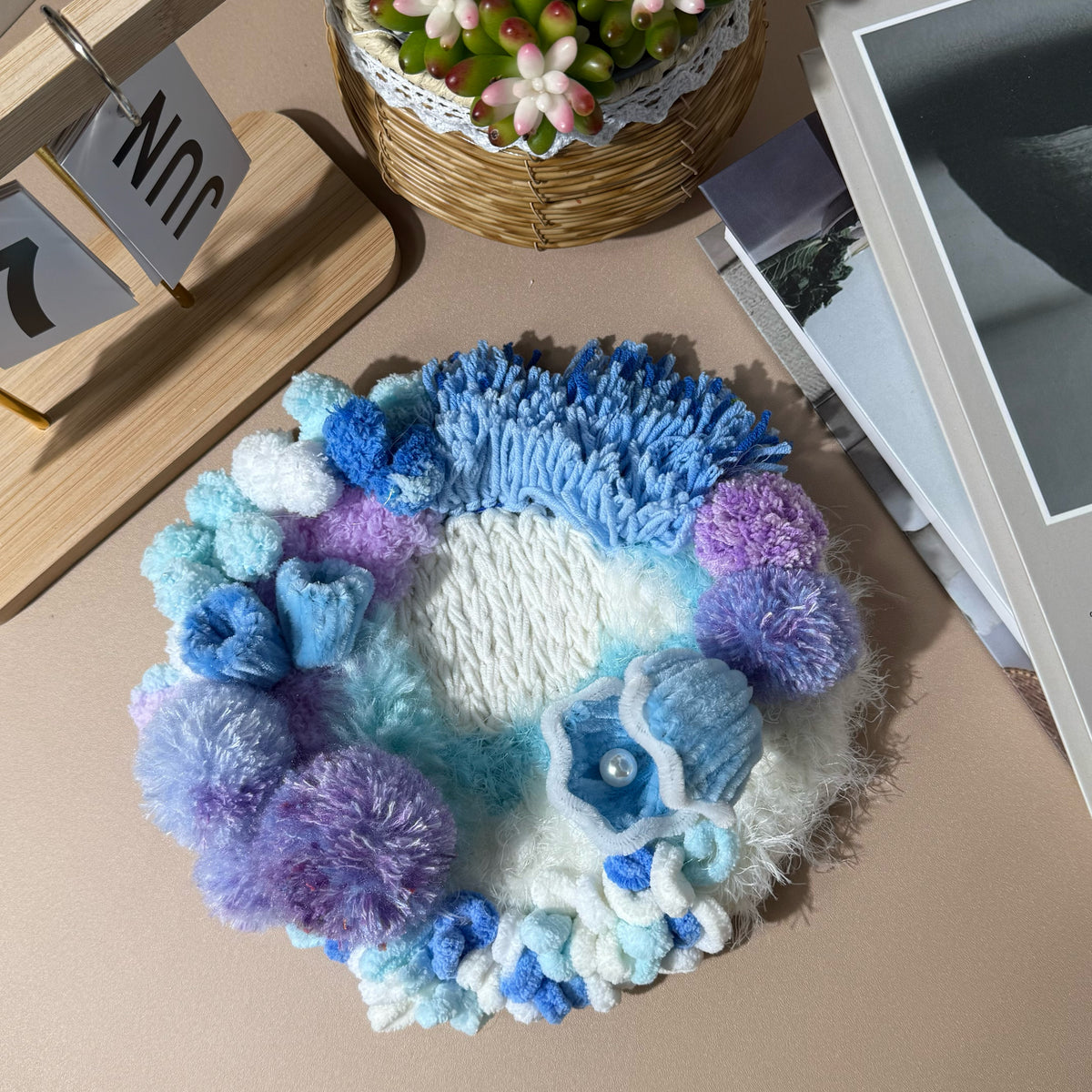 Ocean Tranquil Set- Latch Hook Moss Coaster - Finished