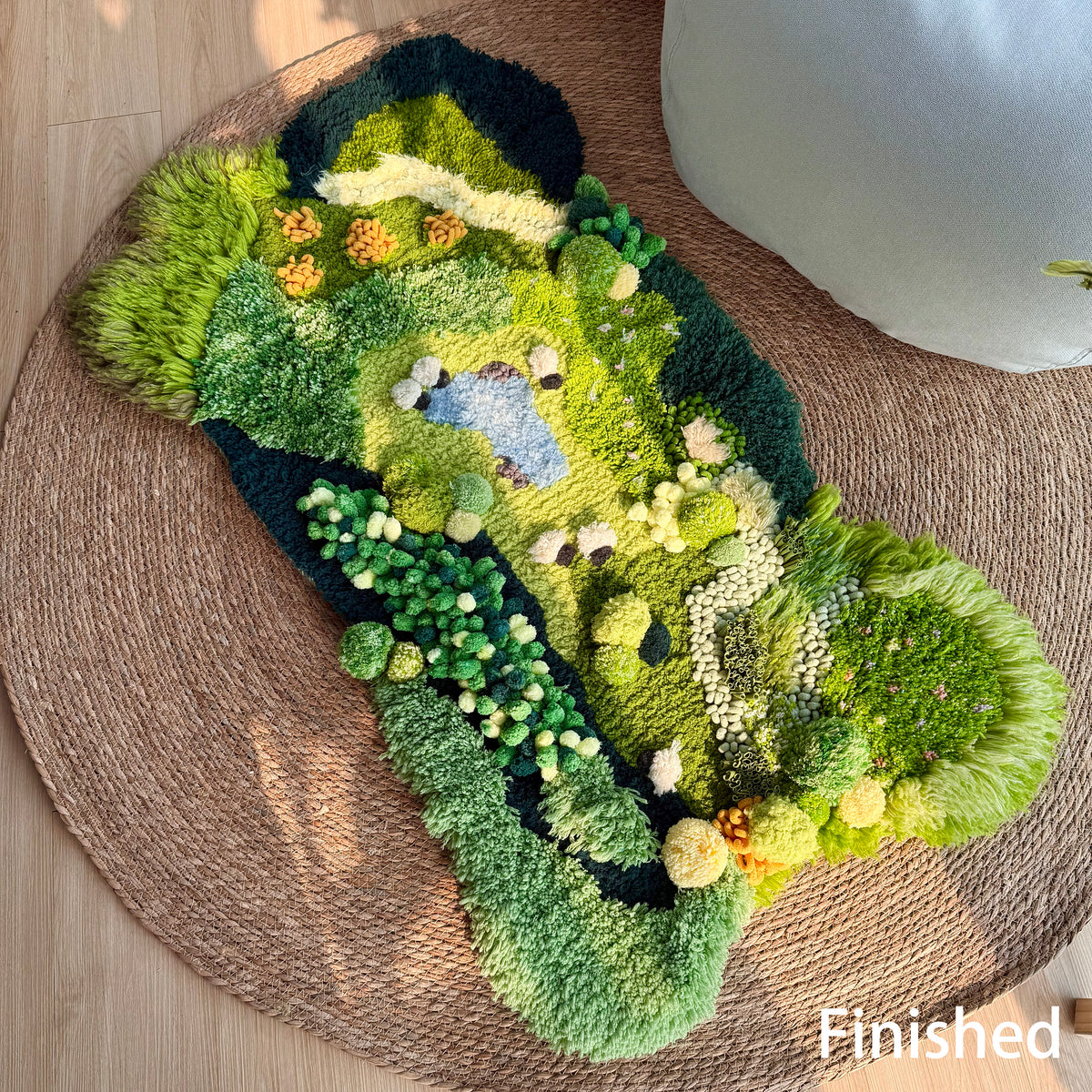 Pastoral Meadow - Latch Hook Rug - Finished - 3D Moss Nature Landscape